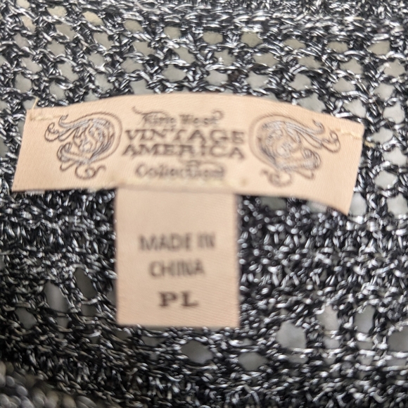 Nine West Vintage America Open Crochet 3/4 Sleeve Sweater PL (Petite Large) Grey - Picture 3 of 9